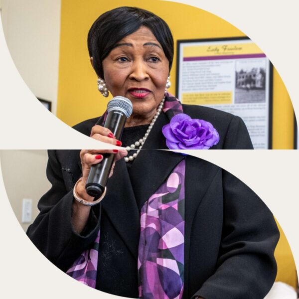 Edith Darity speaking into a microphone